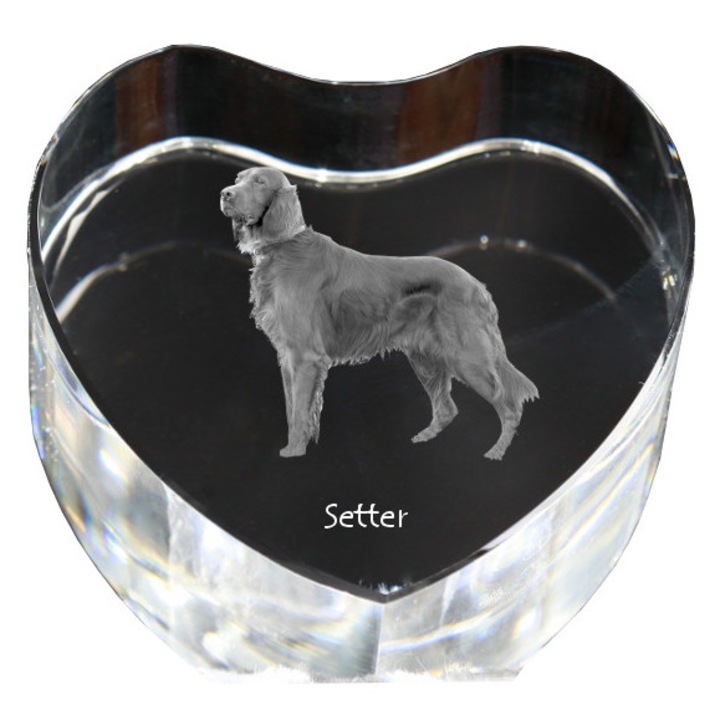 Kristály szív személyre szabott fényképpel, Art-Dog, 7,5x8x5cm, dekoratív, Setter modell