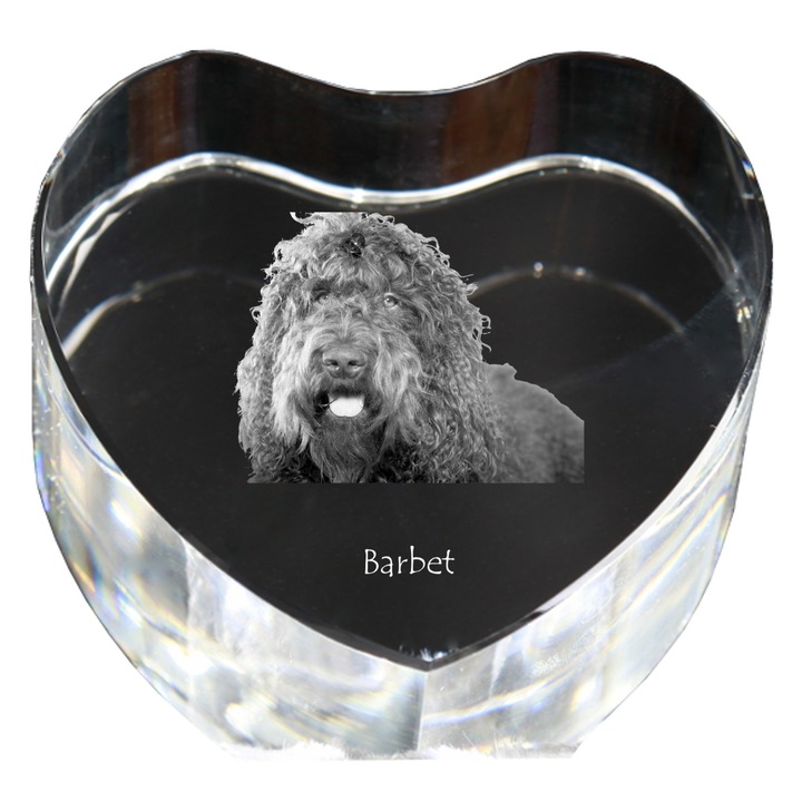 Kristály szív személyre szabott fényképpel, Art-Dog, 7,5x8x5cm, Barbet modell