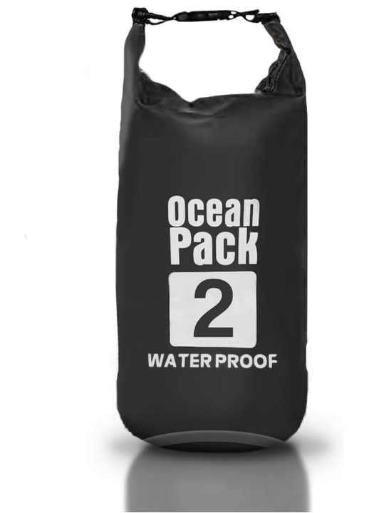 Sac Etans Ocean Pack 2L – 100% Impermeabil, Protectie Contra Apelor, Nisipului si Prafului - Negru