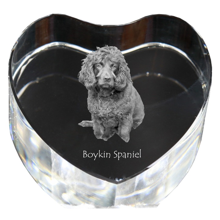 Kristály szív személyre szabott fényképpel, Art-Dog, 7,5x8x5cm, dekoratív, Boykin spániel modell