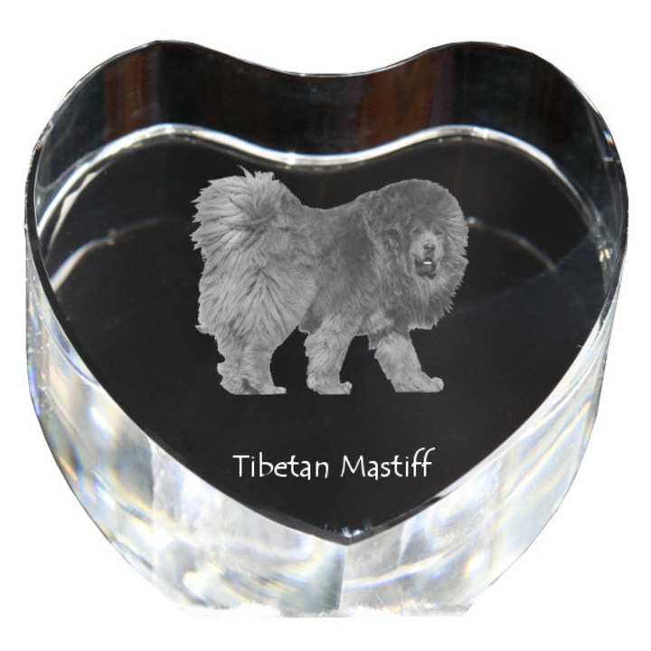 Kristály szív személyre szabott fényképpel, Art-Dog, 7,5x8x5cm, dekoratív, Tibeti masztiff modell