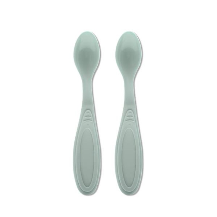 Set de 2 lingurite flexibile, Lorelli, potrivit pentru trecerea la primele alimente semi lichide, margine rotunjita care protejeaza gingiile bebelusului, 6 luni+, My Friend, Iceberg Green