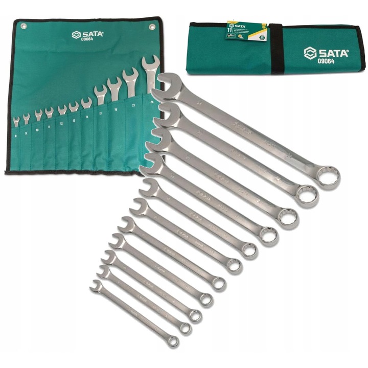 Set 11 chei plasko-oczkowe, Sata, 8x24mm, crom-vanadiu, in saszeta