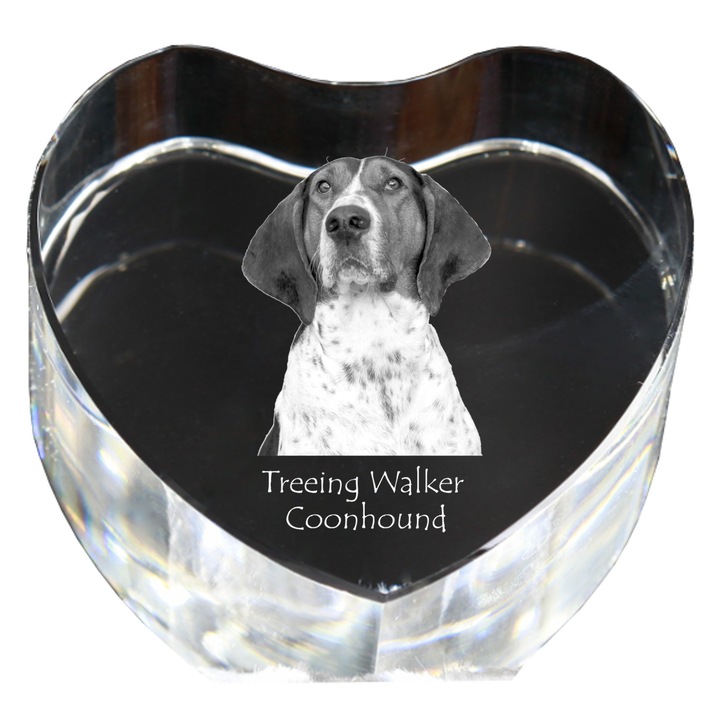 Kristály szív személyre szabott fényképpel, Art-Dog, 7,5x8x5cm, dekoratív, Treeing Walker Coonhound modell