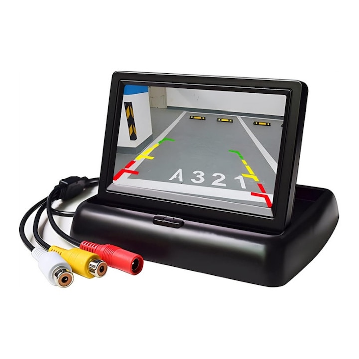 Kit camera de marsarier cu monitor LCD pliabil de 4.3 inch, doua intrari video, pentru vehicule 12V/24V, negru