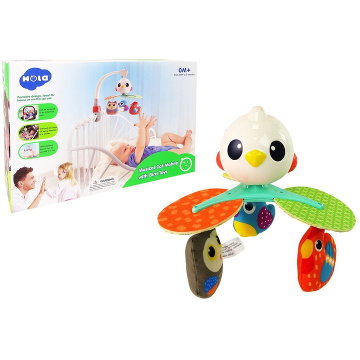 Bébi körforgó, kiságy, színes madárdal