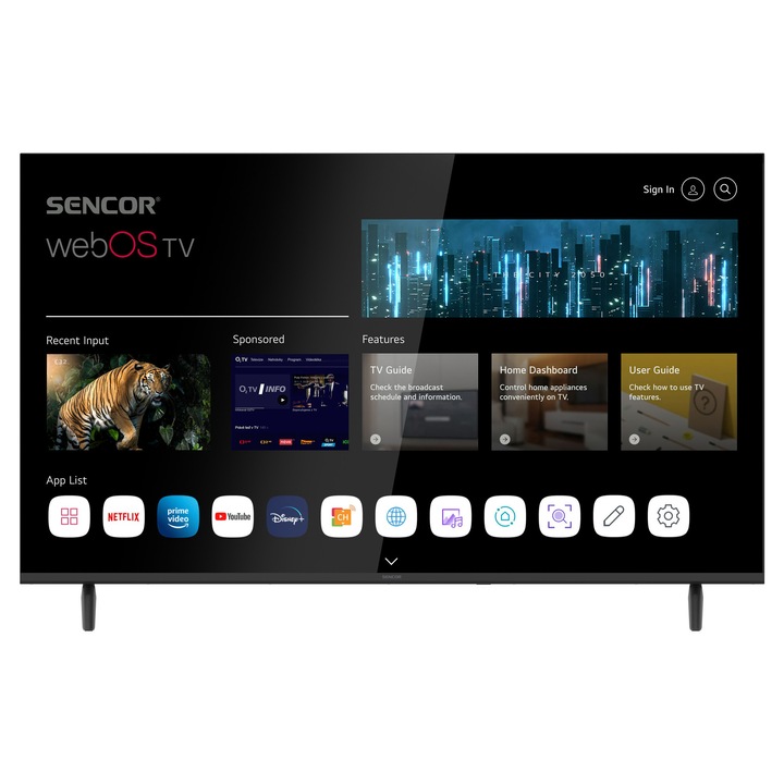 Sencor SLE 43US803B Smart UHD televízió, 43 col / 109 cm, 4K, WebOS, HDR10, Fekete
