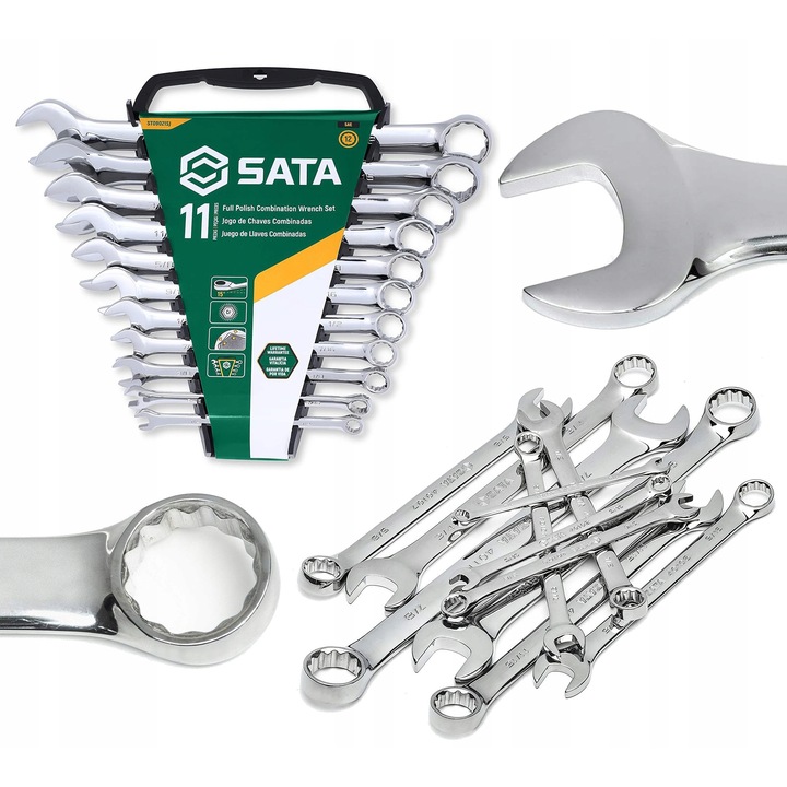 Set 11 chei plasko-oczkowe Sata, cromate, 1/4" - 7/8"