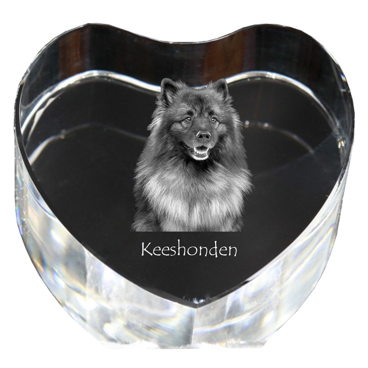 Kristály szív személyre szabott fényképpel, Art-Dog, 7,5x8x5cm, dekoratív, keeshond modell