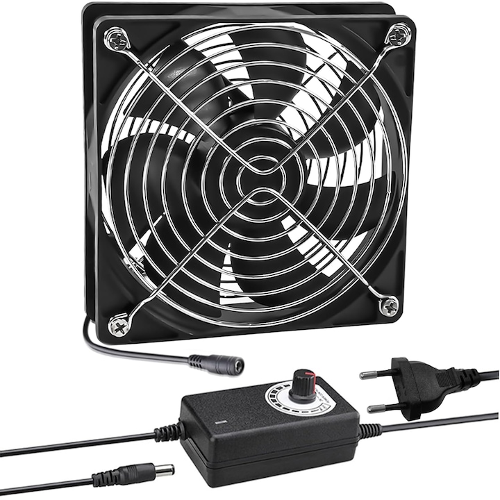 Ventilator de 120 mm Ventilator de 12 V pentru PC - Ventilator de calculator Viteza vantului reglabila, AC 220V – 240V, ventilator 2750rpm, ventilator pentru PC, laptop, televizor, radio, router