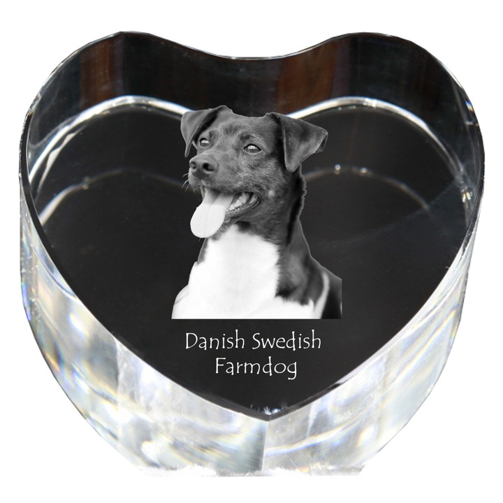 Kristály szív személyre szabott fényképpel, Art-Dog, 7,5x8x5cm, dekoratív, Dán-svéd parasztkutya modell
