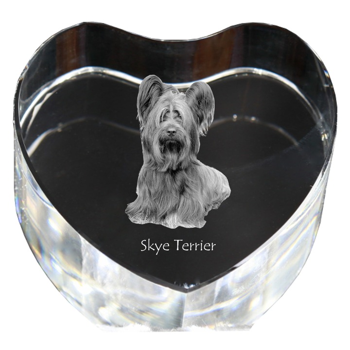 Kristály szív személyre szabott fényképpel, Art-Dog, 7,5x8x5cm, dekoratív, Skye Terrier modell