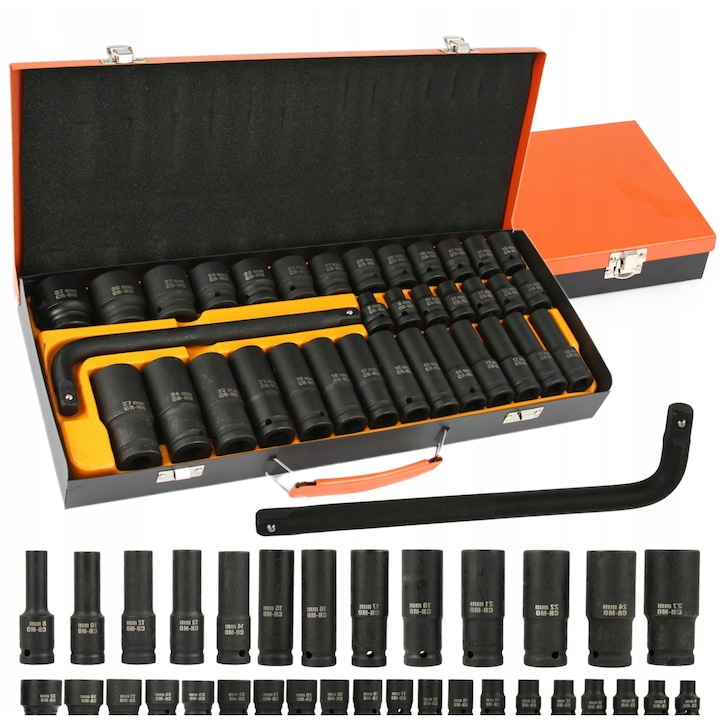 Set chei cu nasadki 35el, MAR-POL, 8-32mm, lungi si scurte, 6-kat, cu valiza