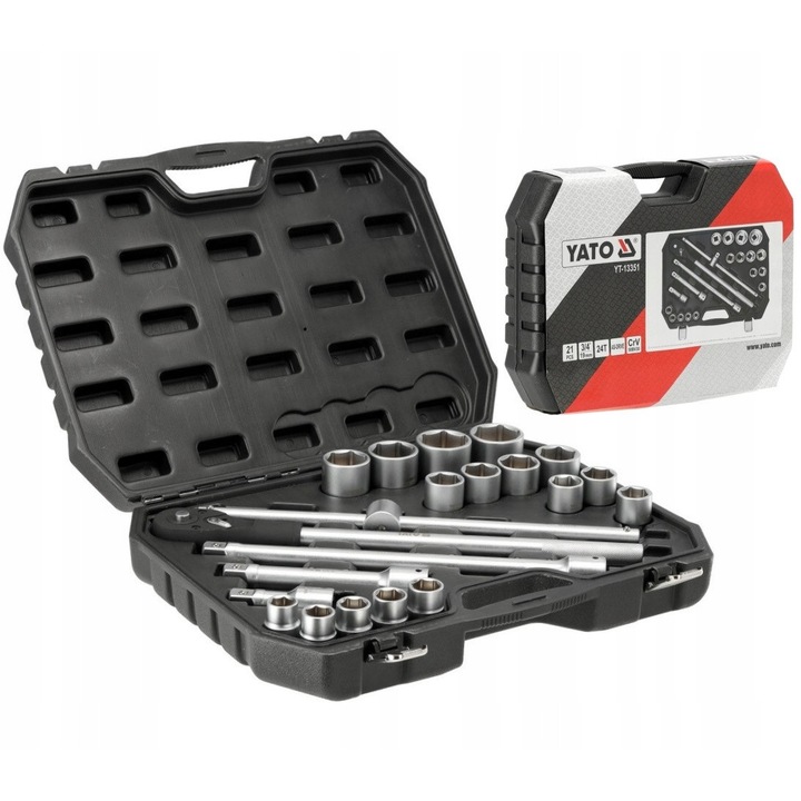 Dugókulcs készlet, 21 elemes, Yato, készlet tárolótáskával