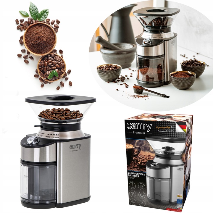 Кафемелачка с коничен бур, 200W, 16 настройки, неръждаема стомана, черна, 26x15.5x20см