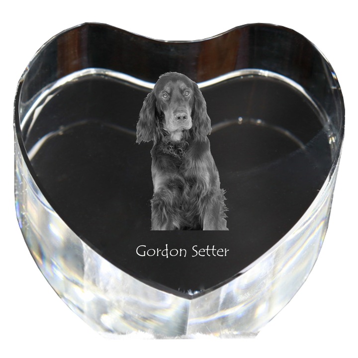Kristály szív személyre szabott fotóval, Art-Dog, 7,5x8x5cm, dekoratív, Skót Szetter modell