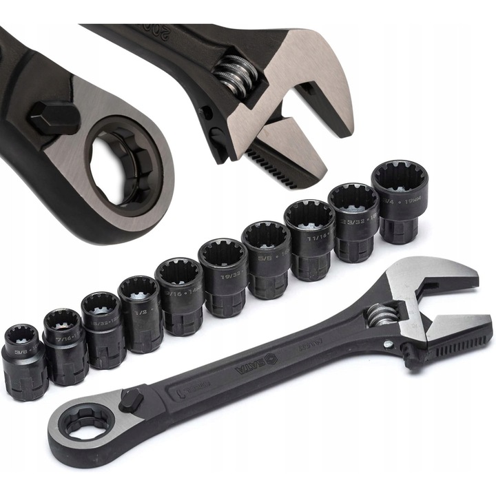 Cheie reglabila 8", Sata, 3 in 1, cu 10 tubulare