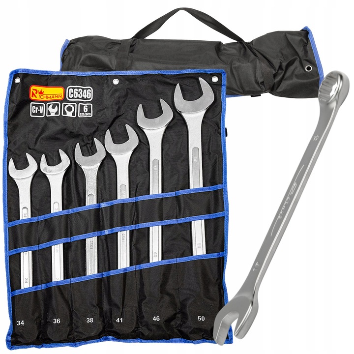 6 darabos RICHMANN villáskulcs készlet, 34-50 mm, króm-vanádium acélból, hordtáskával
