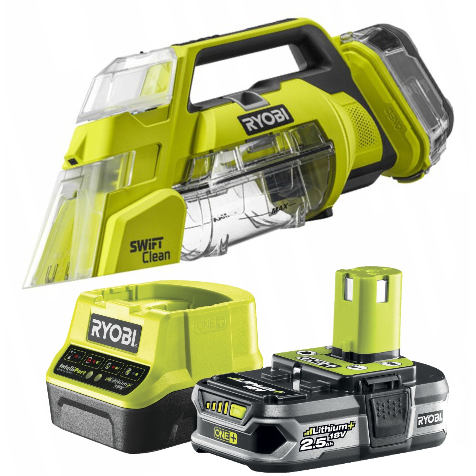 Aspirator spalator Ryobi RDC18-0, 18V, 2,5Ah, 480 l/min, set complet