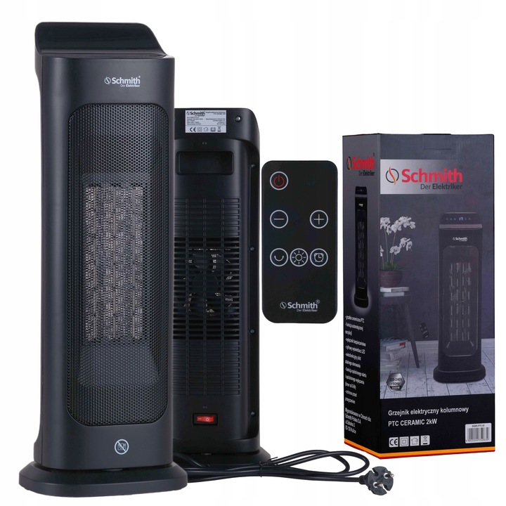 Schmith elektromos ventilátoros fűtőtest, SGEK-PTC-01 modell, 2kW, oszcillációs funkció, 8 órás időzítő, 176x137x500mm