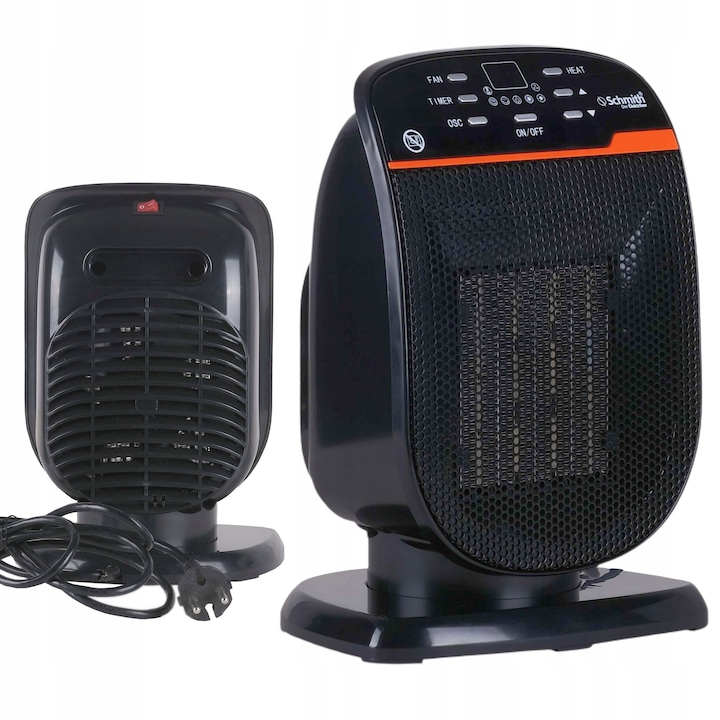 Schmith ventilátoros fűtőtest, SGE-PTC-02 modell, 900W/1500W, fekete, 150x150x280mm