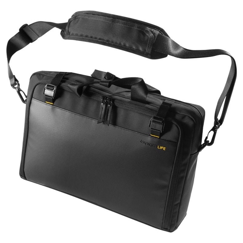 Geanta laptop Spigen KD300 Klasden, 16", neagra, compartimente practice si loc pentru AirTag