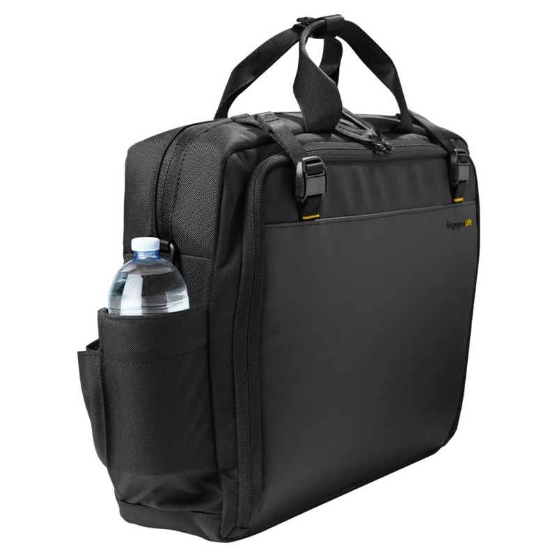 Geanta laptop Spigen KD300 Klasden, 16", neagra, compartimente practice si loc pentru AirTag