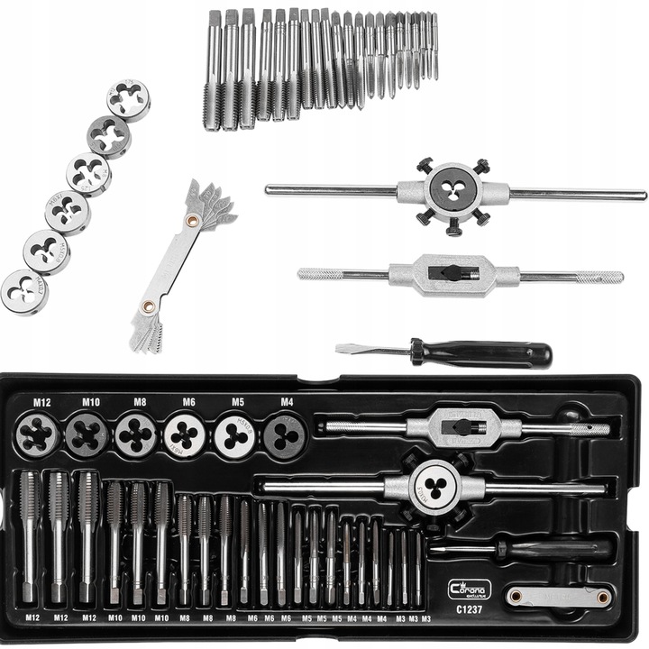 Set 32 elemente gwintowniki si narzynki M3-M12, RICHMANN, otel HSS, dimensiuni 385x150mm