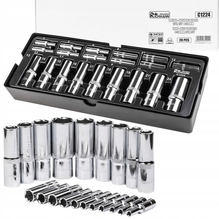 Set chei cu nasadki lungi RICHMANN 1/4' 1/2' 4-24mm 20el