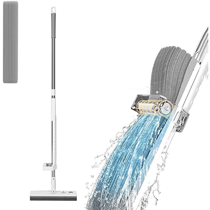 Mop cu burete, rotire la 180°, usor de curatat, cap rotativ, clateste si stoarce, eficient pe suprafete orizontale si verticale, depozitare verticala, 141 x 33 cm - MOPTAN