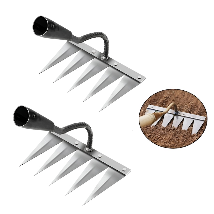 Gyomláló gereblye, gyors és egyszerű gyomeltávolítás, tartós fémkonstrukció, univerzális felhasználás, időtakarékos megoldás, 2 darabos csomag - P2RONGSPRO