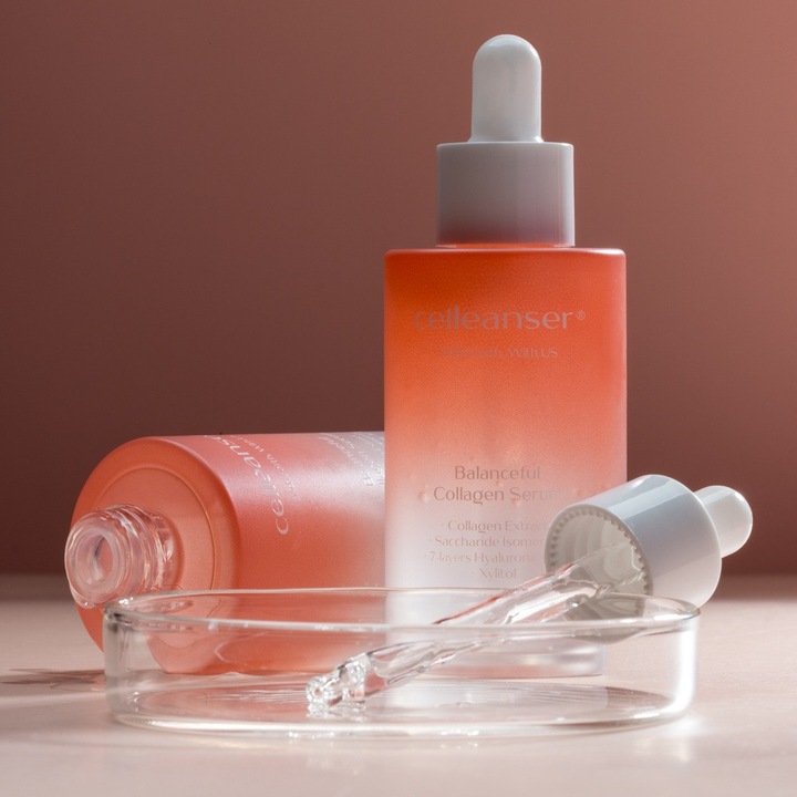 Kollagénes és hialuronsavas szérum, Celleanser Balanceful kollagén szérum - koreai kozmetikumok, minden bőrtípusra, hidratáló és ragyogást fokozó hatással, 50 ml