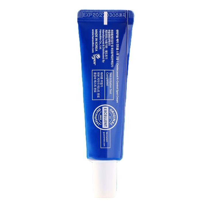 Arckrém pattanásokra, Centecassol A-Control foltkrém - koreai kozmetikumok, nyugtató, antibakteriális és faggyúszabályozó hatású, bármilyen bőrtípusra alkalmas, vegán termék, 15 ml