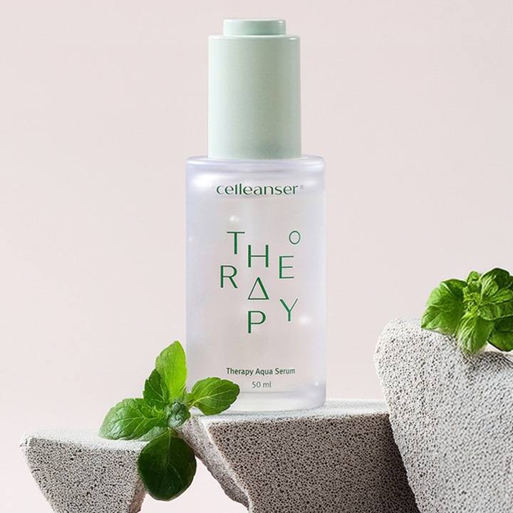Serum vegan cu Centella Asiatica, Ceai Verde, Ceramide si Acid Hialuronic pentru calmare, hidratare si bariera cutanata - Produs coreean – Celleanser Therapy Aqua Serum, 50 ml