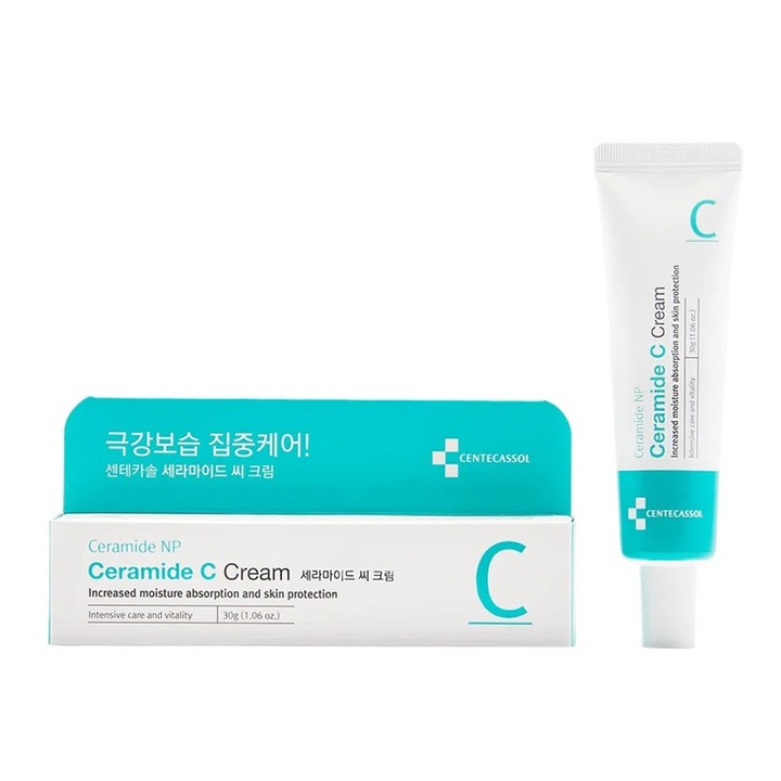 Nyugtató, hidratáló és regeneráló krém, Centecassol Ceramide C krém - Koreai kozmetikumok, Ceramide NP-vel, pantenollal és Centella Asiatica-val, száraz bőrre/atópiás dermatitiszre, 30 g