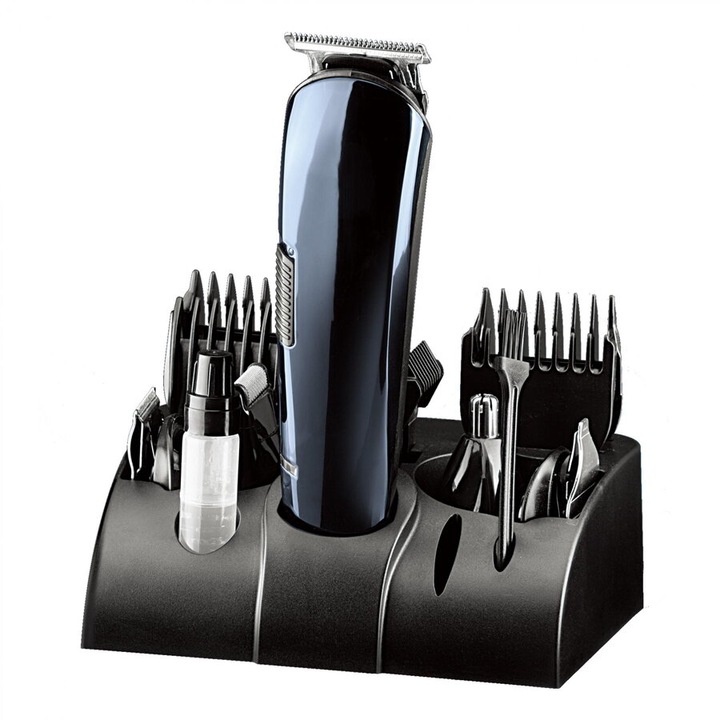 Set multifunctional de tuns 5 Capete Interschimbabile, 7 Piepteni, Autonomie 60 min Trimmer Par, Barba, Nas si Corp