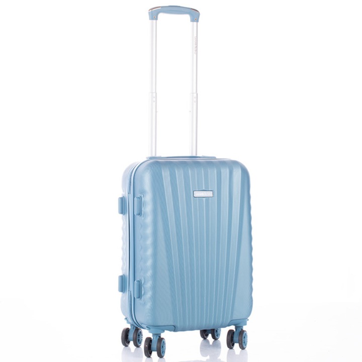 Valiza de cabina Leonardo Da Vinci cu incuietoare cu combinatie, brat telescopic, roti detasabile - Marimea XS - Albastru deschis