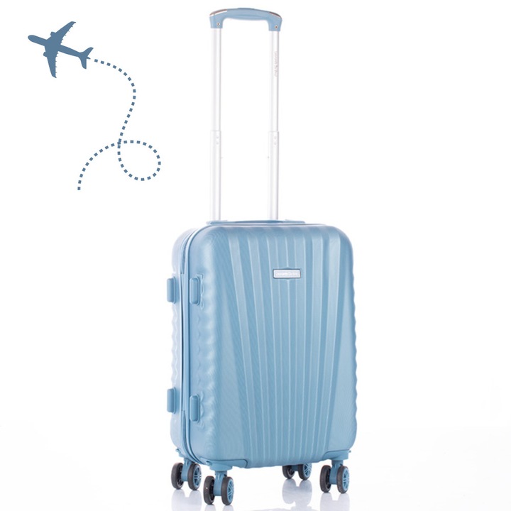 Leonardo Da Vinci Kabinbőrönd 40x30x20 cm Számzárral, Teleszkópos Karral, Kivehető Kerekekkel - XS méret - Világoskék