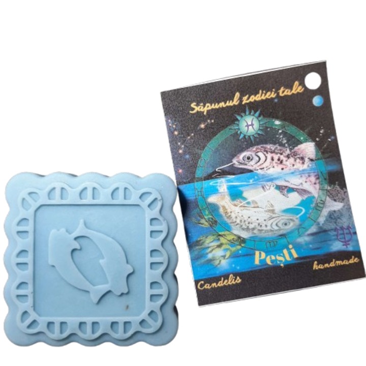 Kézzel készített csillagjegyű szappan, Halak – Óceán, Pézsma, Vanília, vegán, bőrbarát, Candeli, 50g