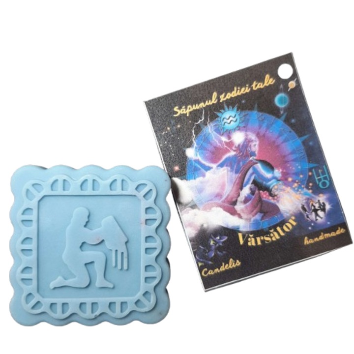 Kézzel készített Zodiákus szappan, Vízöntő – Óceán, Pézsma, Vanília, vegán, bőrbarát, Candeli, 50g