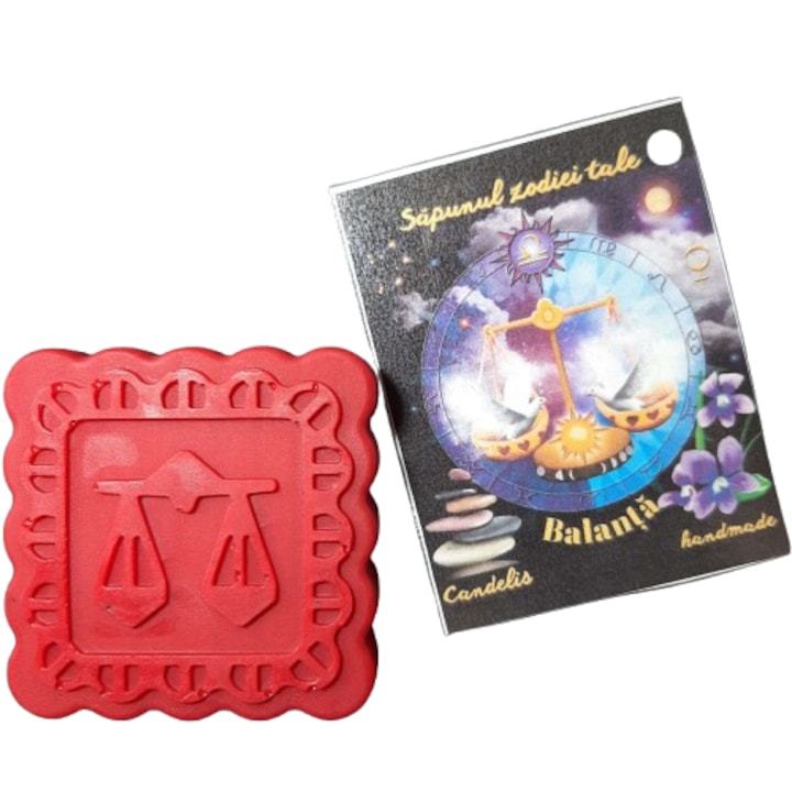 Kézzel készített Zodiákus szappan, Mérleg – Szilva, Pacsuli, Vérnarancs, Vegán, Bőrkímélő, Candeli, 50g