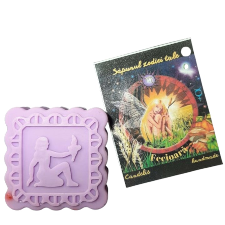 Kézzel készített Zodiákus szappan, Szűz – Rózsa, Cédrus, Bazsarózsa, vegán, bőrbarát, Candelis, 50g