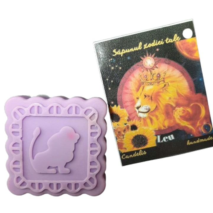Kézzel készített Zodiákus szappan, Oroszlán – Rózsa, Cédrus, Bazsarózsa, vegán, bőrbarát, Candelis, 50g