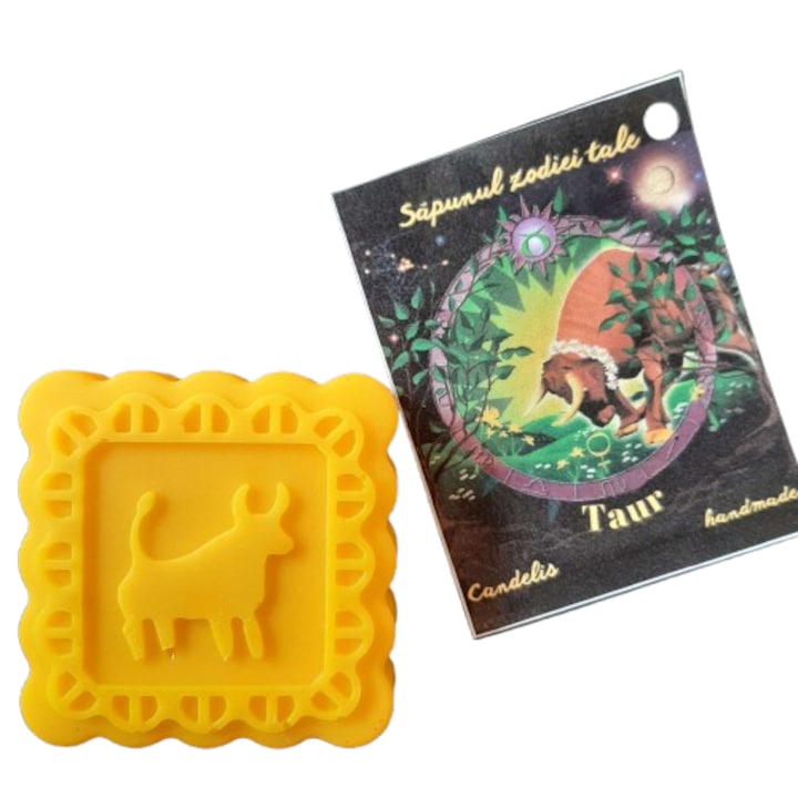 Kézzel készített csillagjegyes szappan, Bika – Narancs, Pézsma, Levendula, vegán, bőrbarát, Candeli, 50g