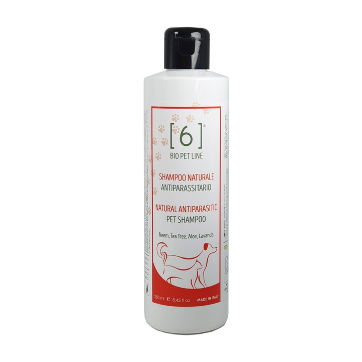 Sampon Purici si Capuse pentru Caini si Pisici, Repelent Natural cu Ulei de Neem si Aloe Vera, Bio, 6biologico, 250ml