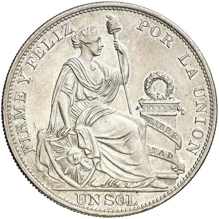 Moneda istorica din Argint 1 sol Republica Peruana
