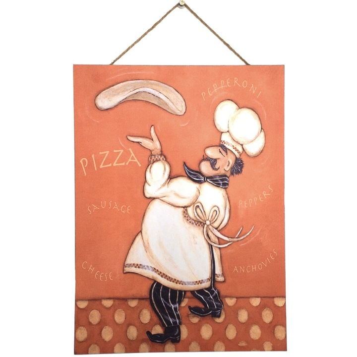 Decoratiune perete tip tablou Pufo Chef pentru pizzerie sau restaurant, 38 cm