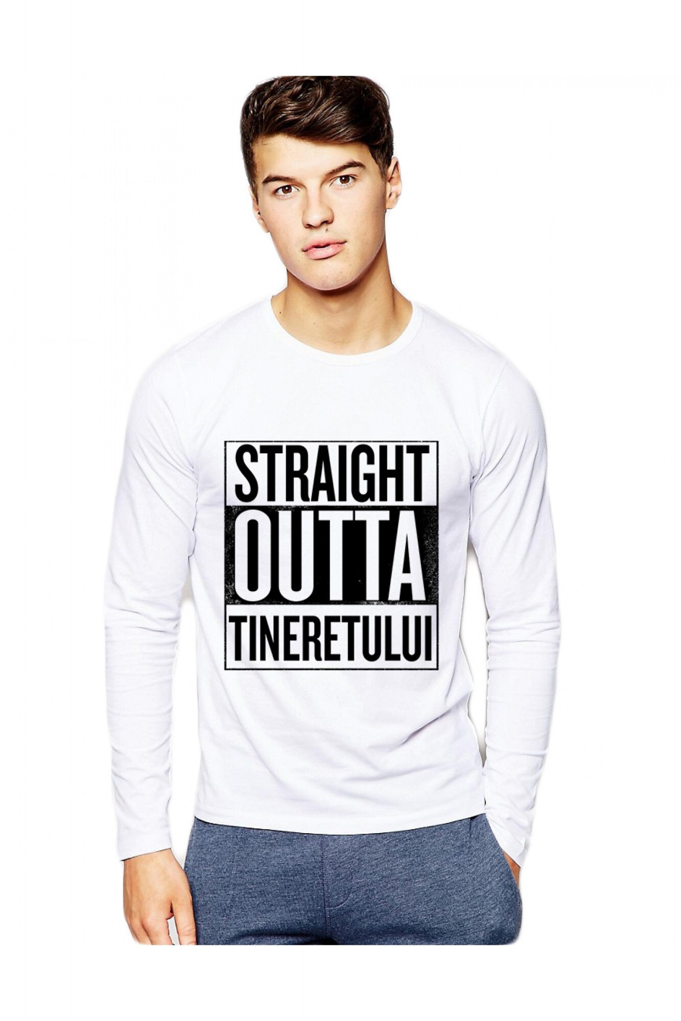 Bluza barbati alba - Straight Outta Tineretului, XL