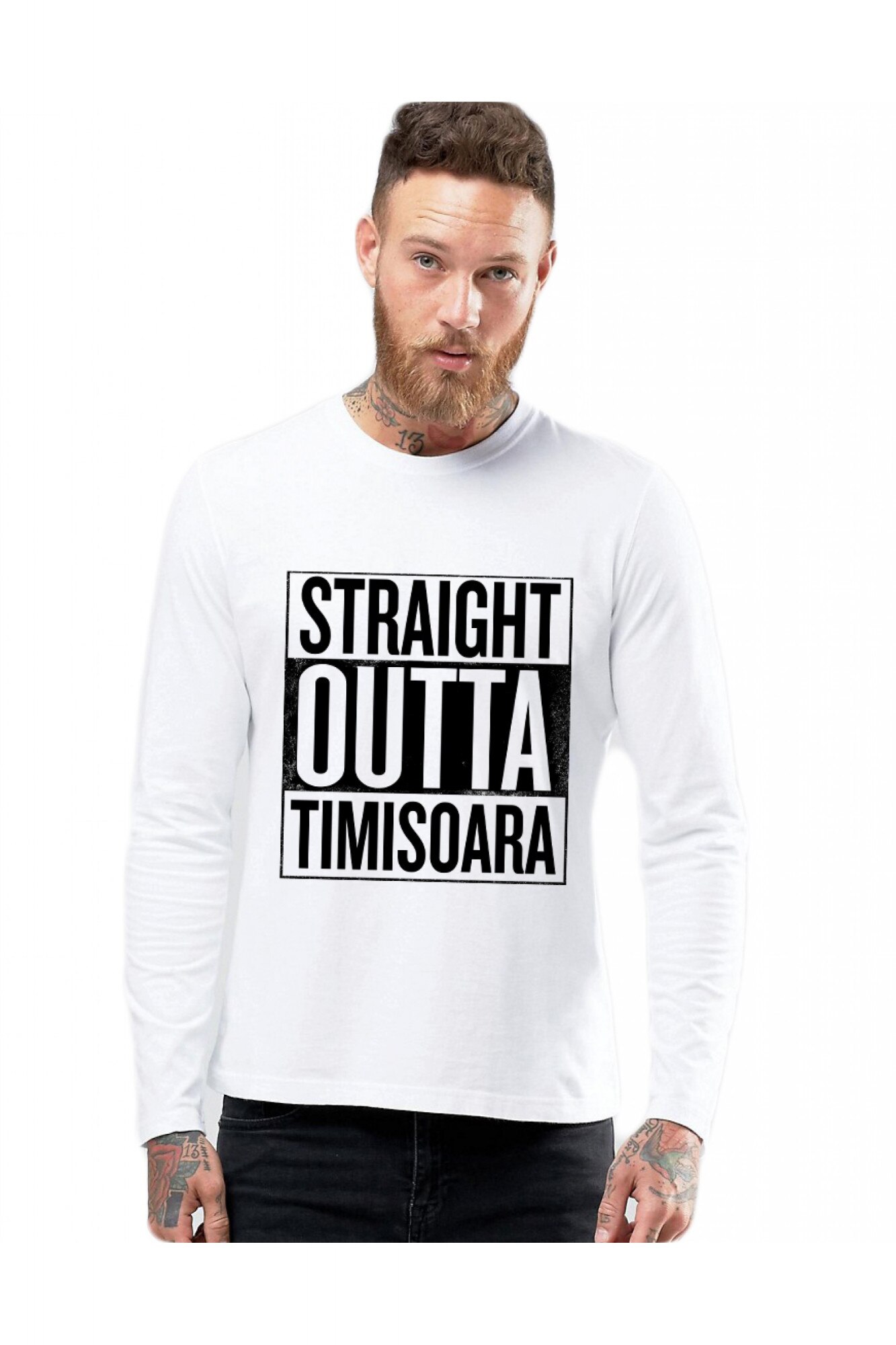 Bluza barbati alba - Straight Outta Timisoara, XL