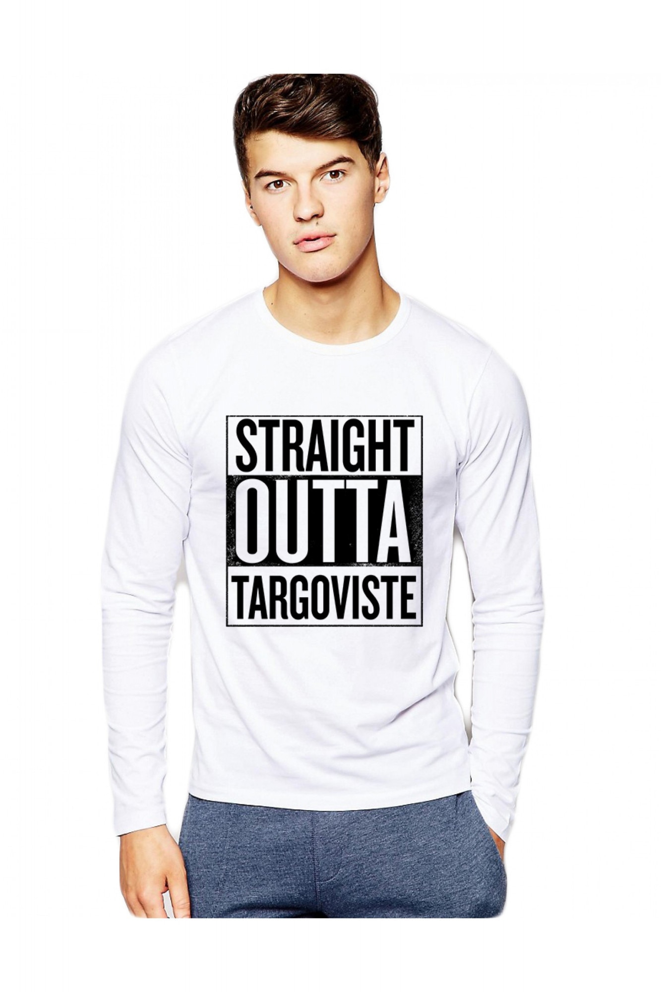 Bluza barbati alba - Straight Outta Targoviste, S